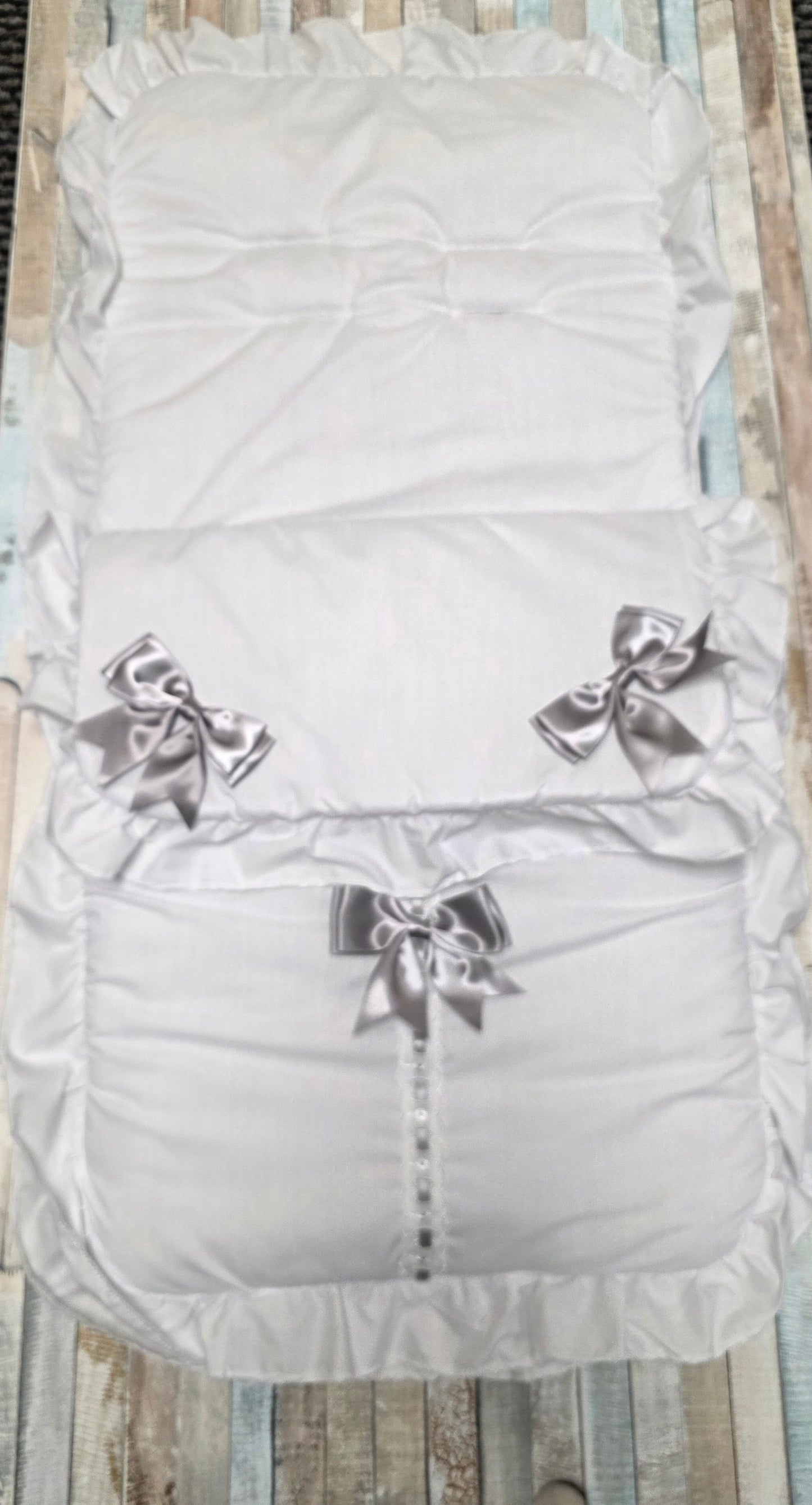 Unisex Baby Plain White And Grey Satin Bow Universal Pushchair Cosytoes/Footmuff