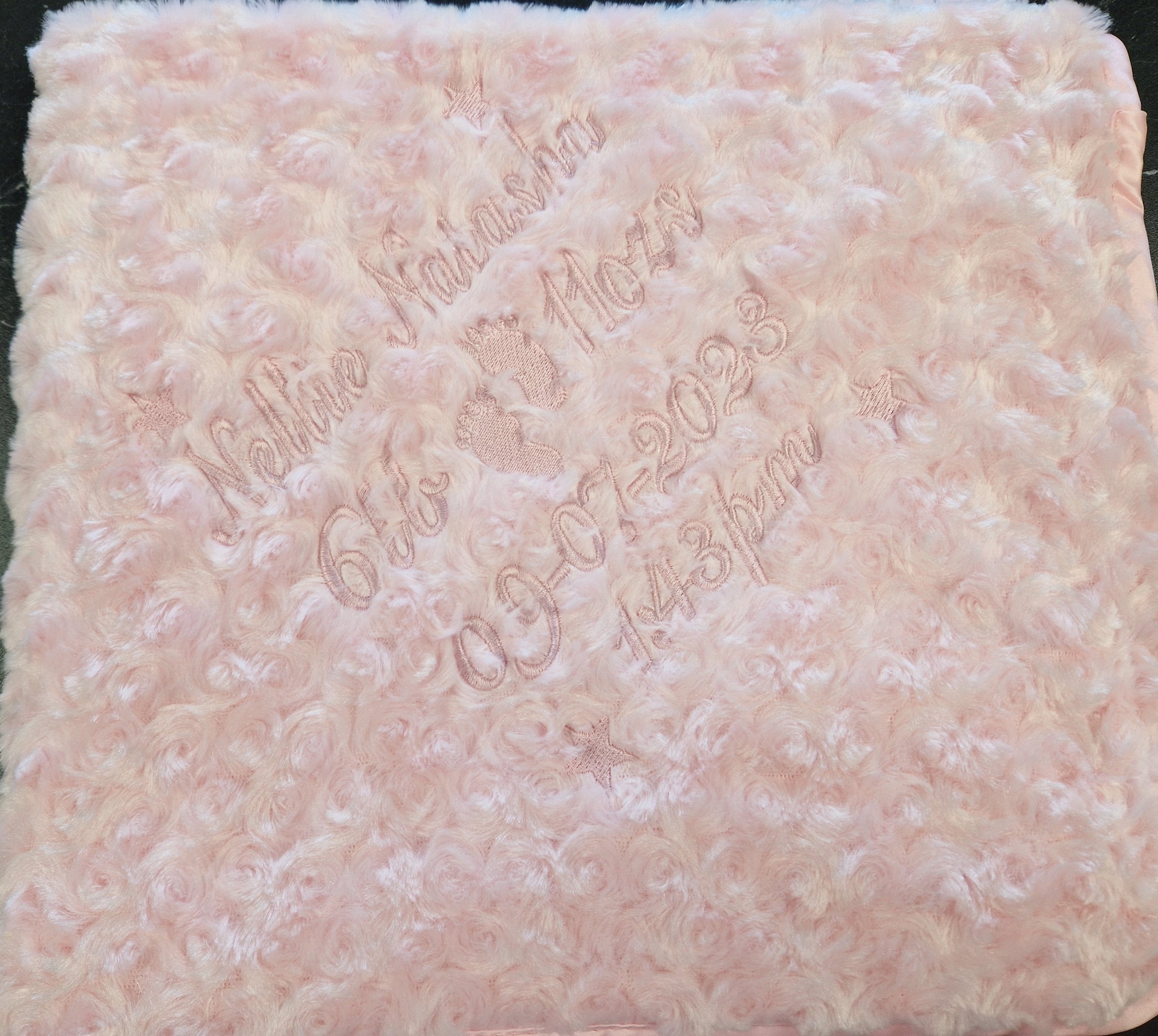 Personalised Baby Name, Time, Date Of Birth & Weight "Soft Rose" Wrap