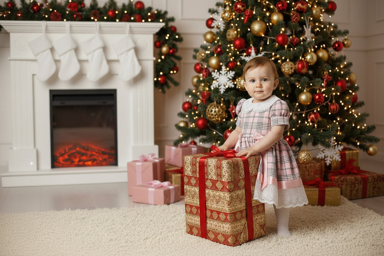 Baby Girls Pink And Grey Tartan Dress