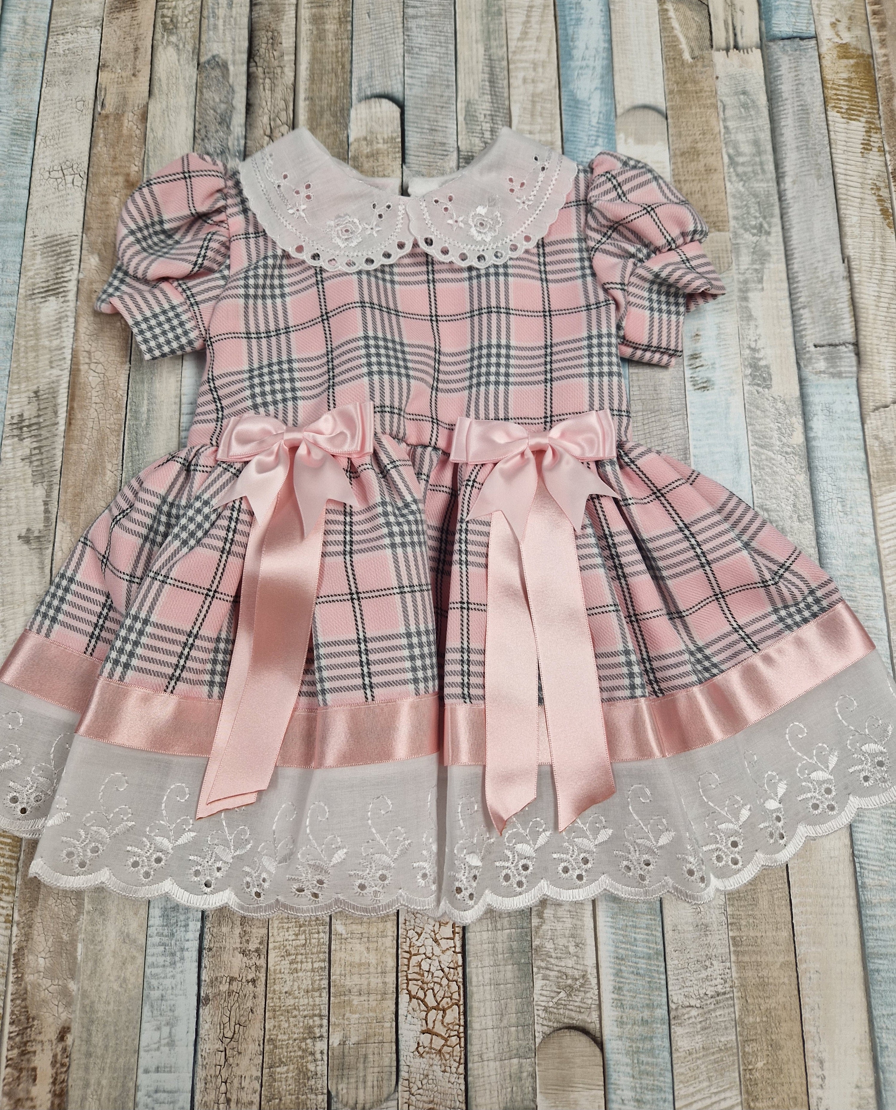 Baby Girls Pink And Grey Tartan Dress