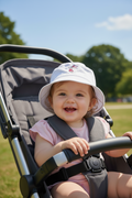 White Bucket Hat With Embroidered Pink Piglet