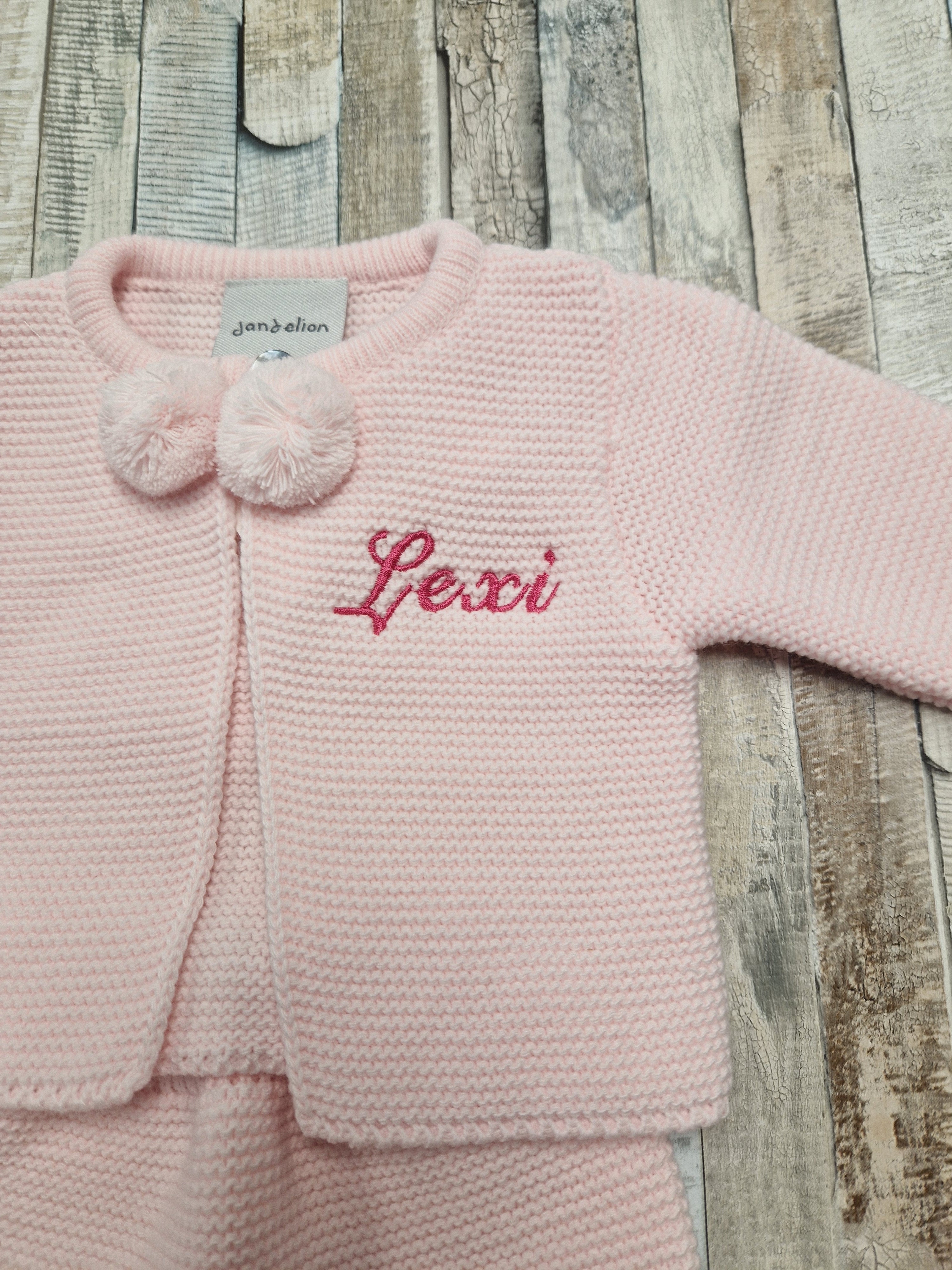 Personalised Baby Girls 2 Piece Pink Pom Pom Set