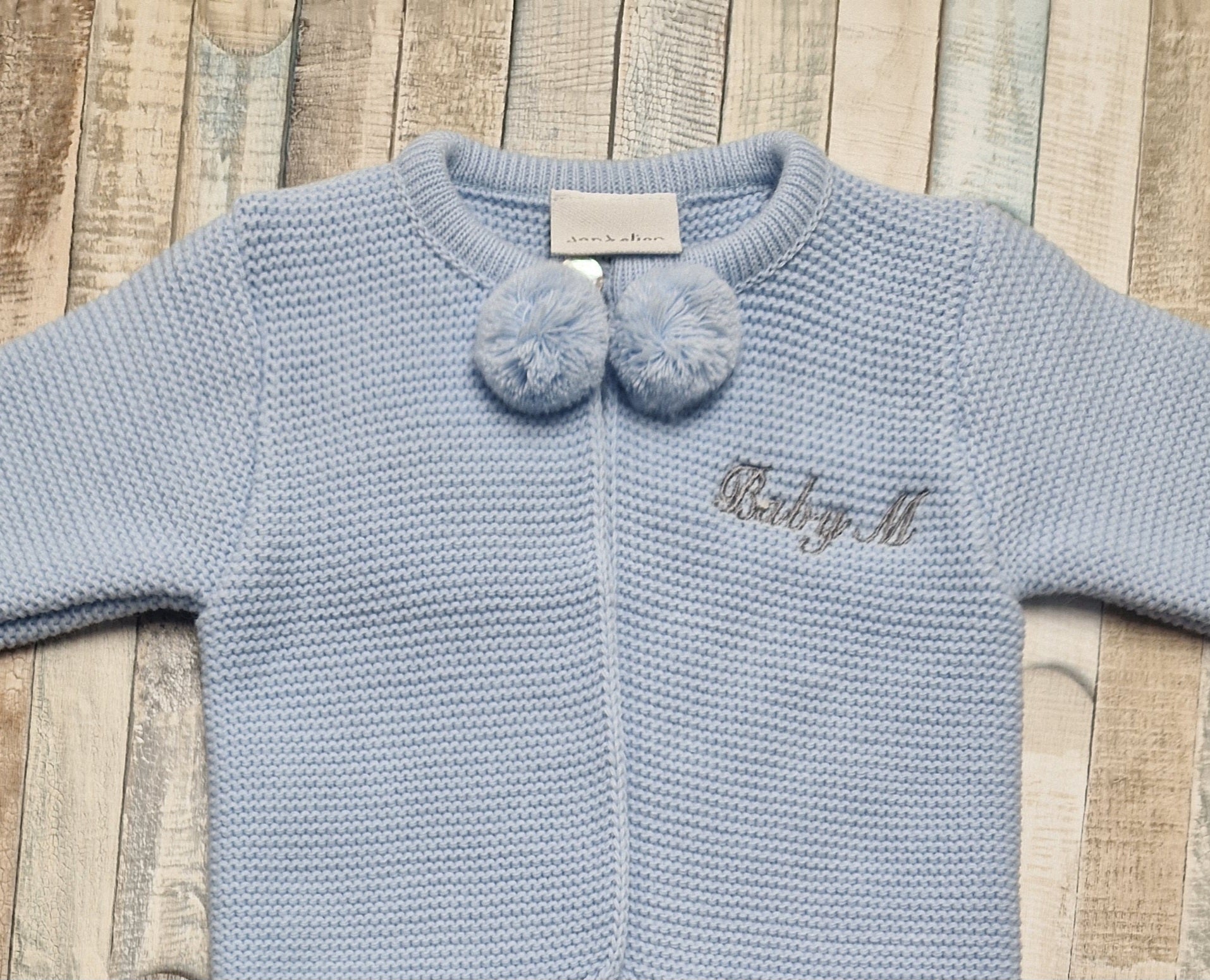Personalised Baby Boys 2 Piece Blue Pom Pom Set