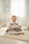 Baby Girls Fairy Tale Beige And Cream Tartan Dress And Bloomers.