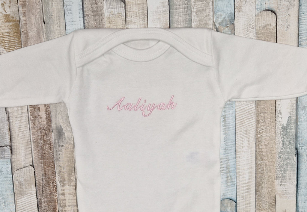 Personalised White Long Sleeved Newborn Babygro