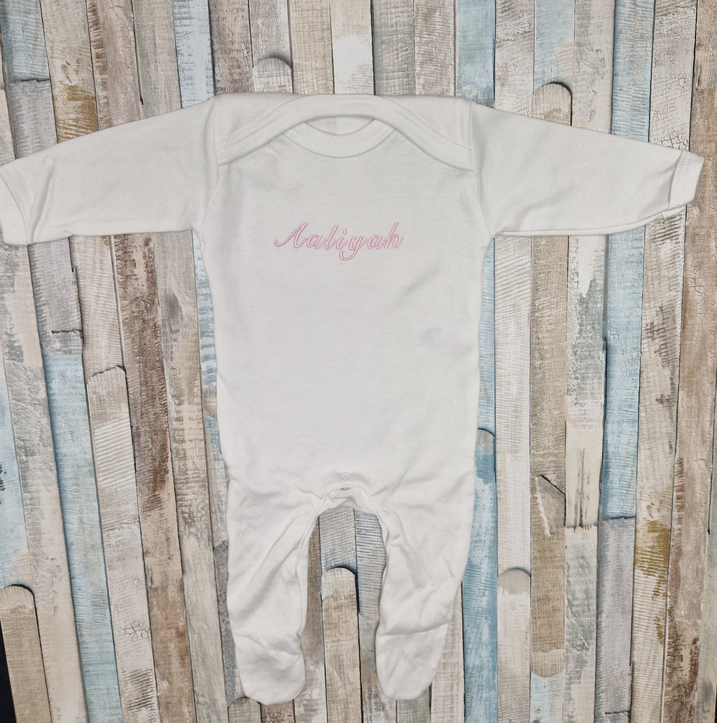 Personalised White Long Sleeved Newborn Babygro
