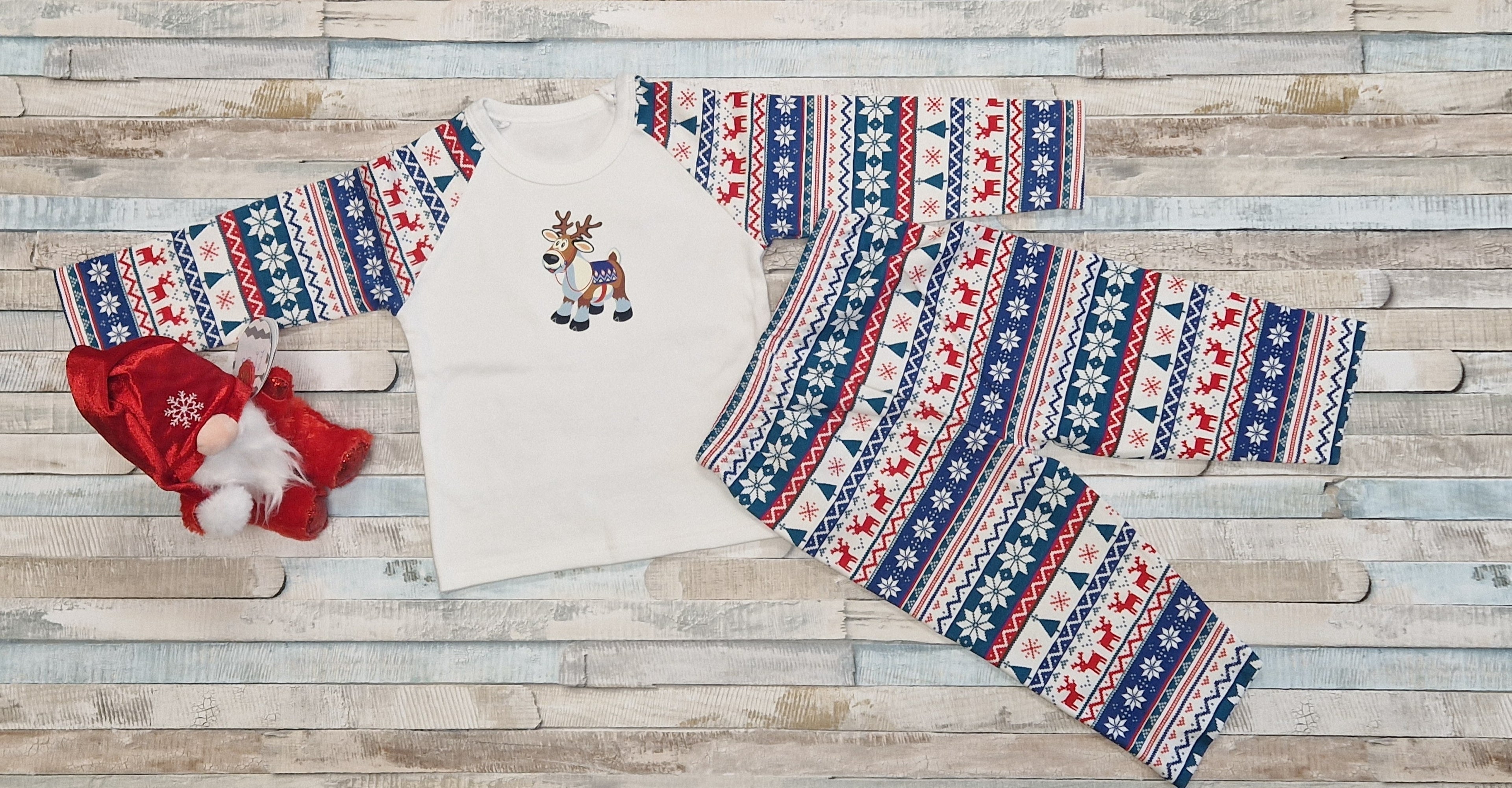 Personalised Red And Blue Christmas Design Pyjamas