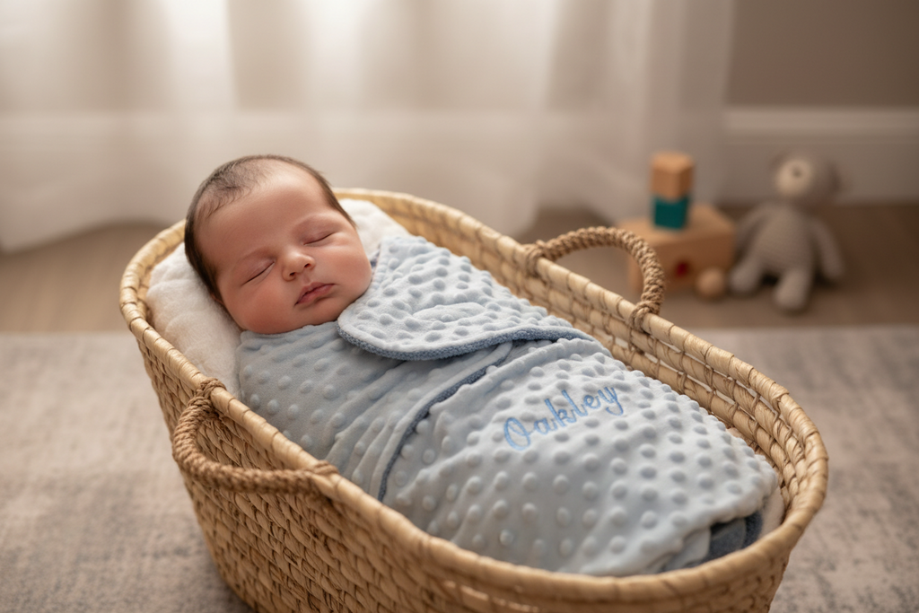 Personalised Baby Boys Blue Bubble Design Swaddle Wrap