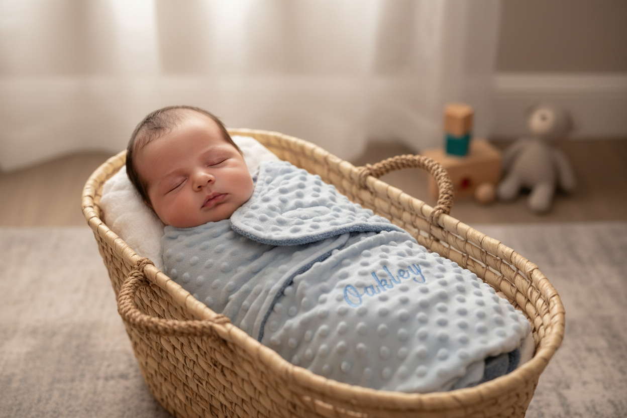 Personalised Baby Boys Blue Bubble Design Swaddle Wrap