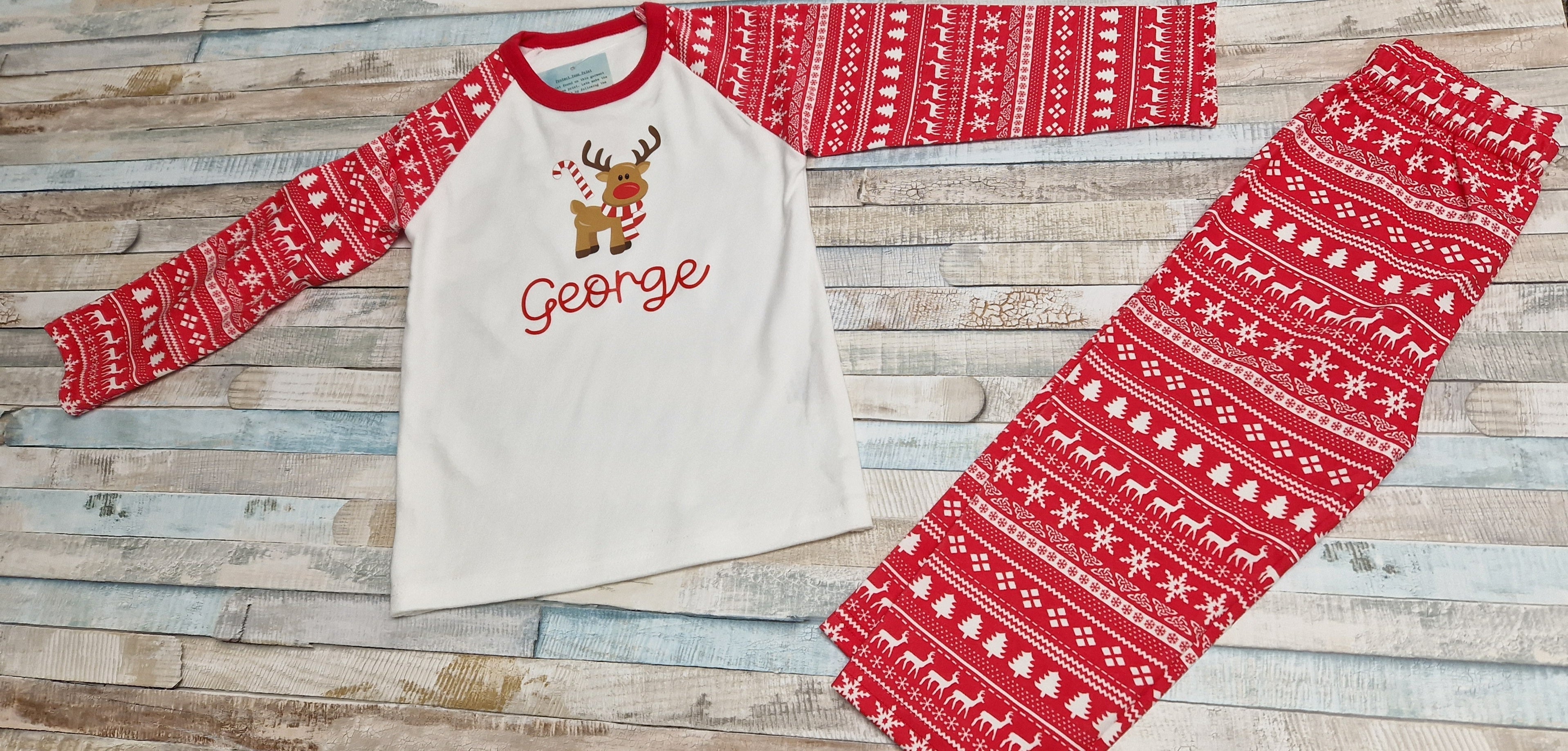 Personalised Red And White Christmas Pyjamas
