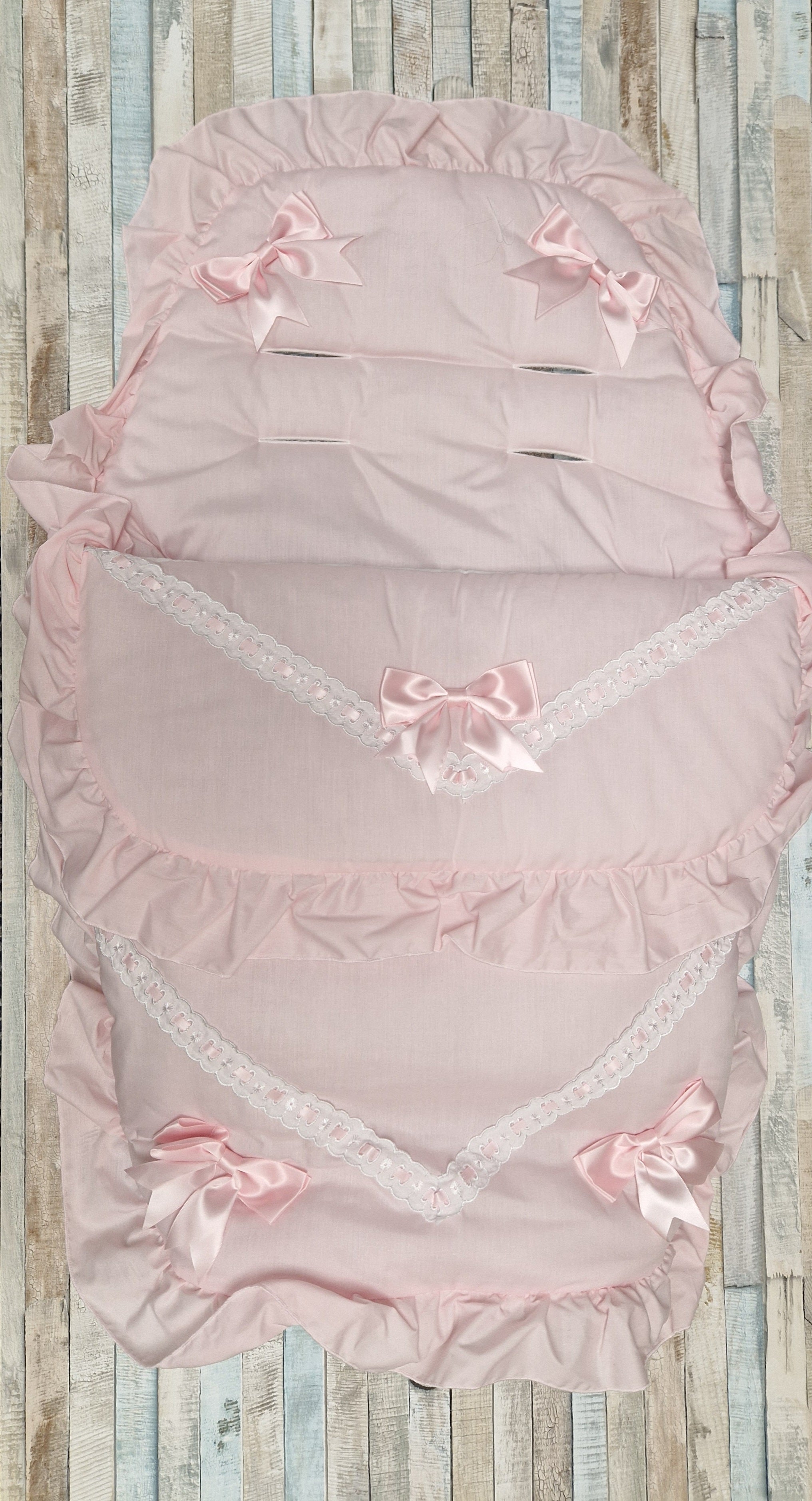 Baby Girls Pink Frill Universal Pushchair Footmuff/ Cosytoes With 5 Pink Satin Bow