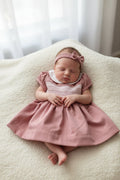 Baby Girls Pink Smocked Dress With Matching Pants And Headband