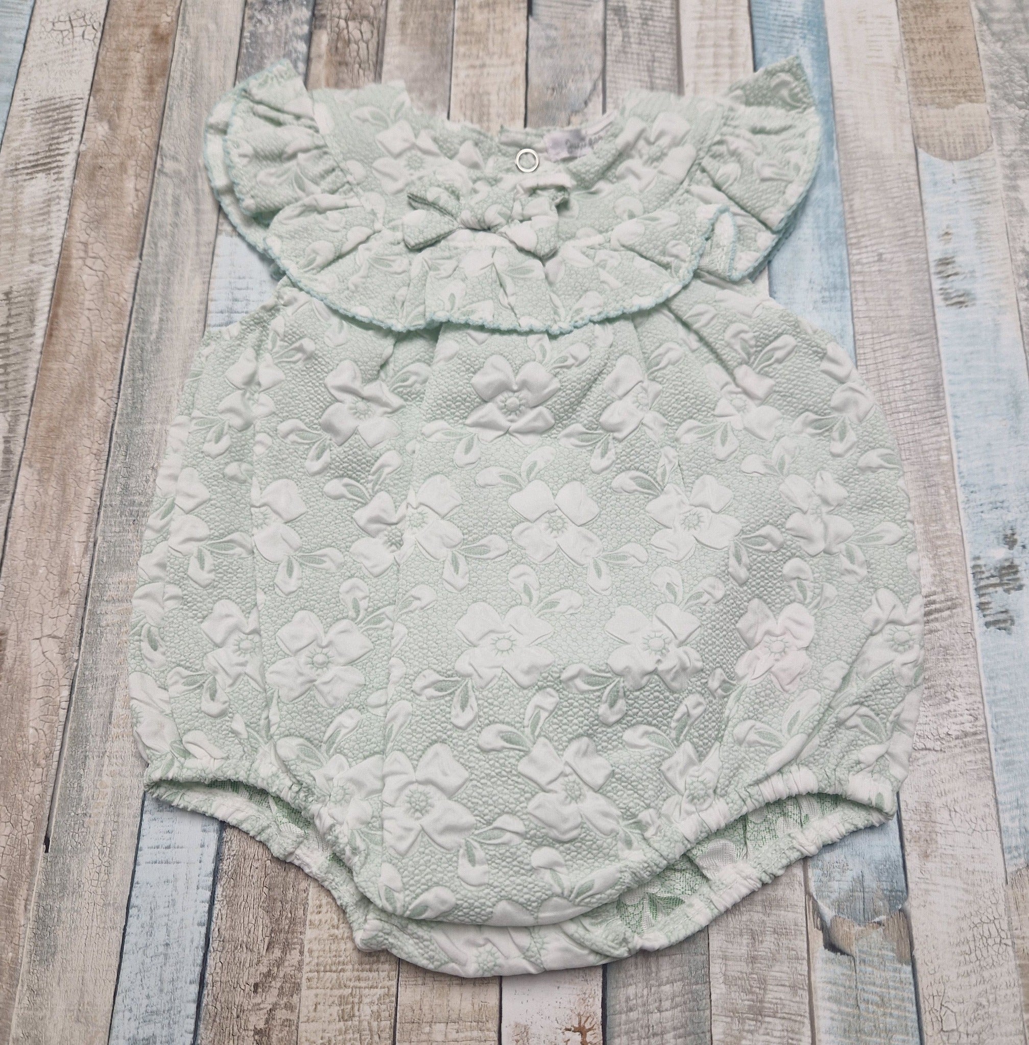 Baby Girls Mint Jaquard Romper