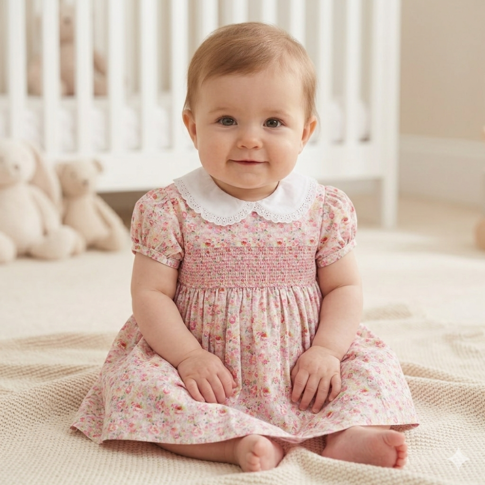 Baby Girls Light Pink Floral Smocked Dress