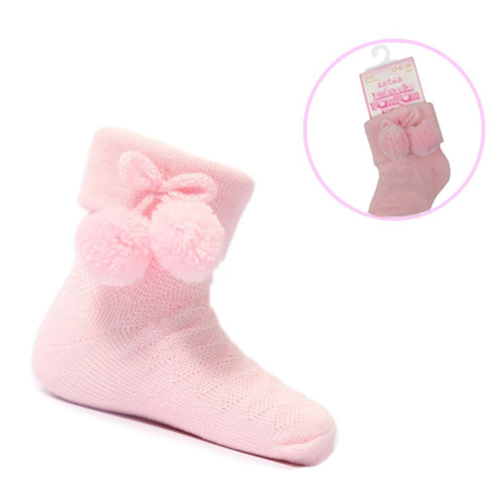 Baby Girls Pink Pom Pom Ankle Socks