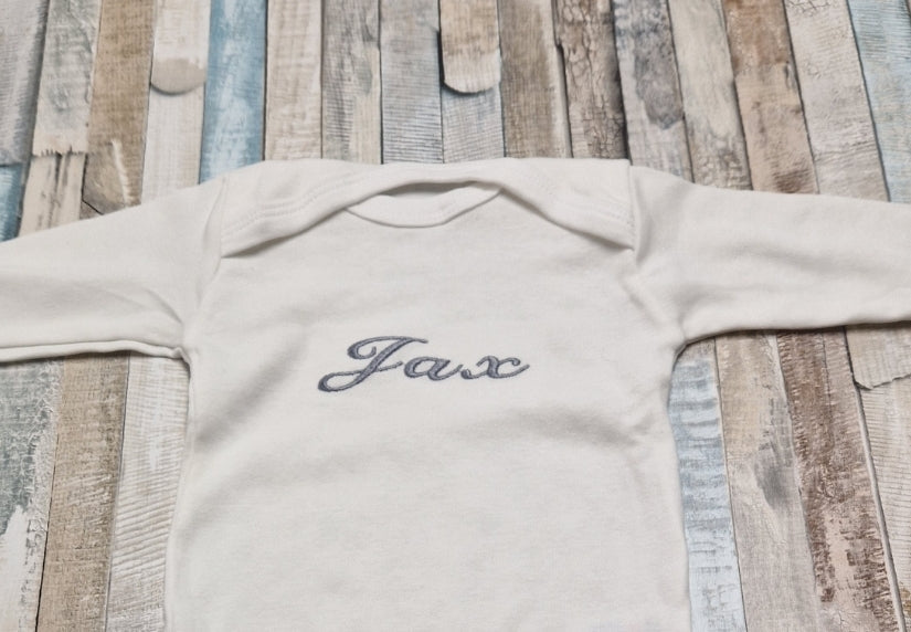 Personalised White Long Sleeved Newborn Babygro