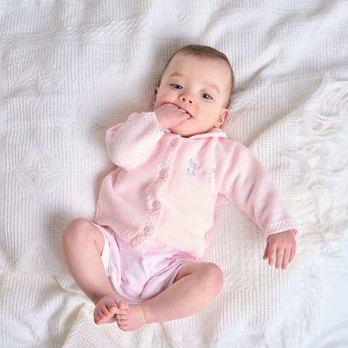 Baby Girls Pink Bunny And Flower Knitted Cardigan