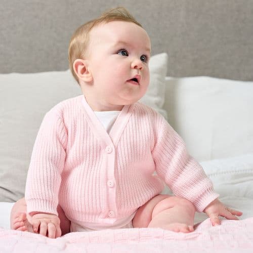 Personalised Pink Baby Girls V Neck Ribbed Cardigan