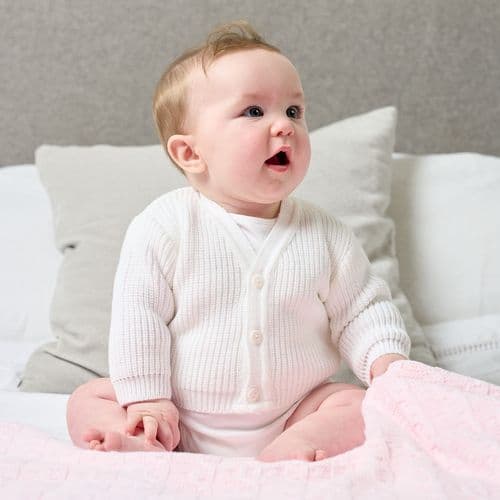 Personalised Unisex Baby White Ribbed Cardigan