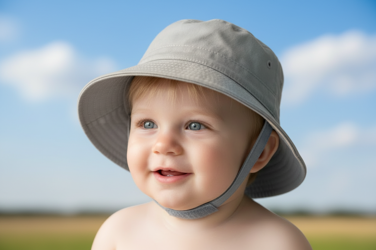 Baby Boys Plain Grey Bucket Hat With Chin Strap