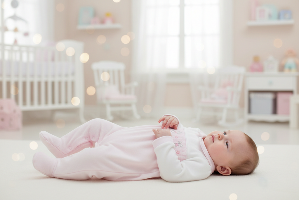 Baby Girls Pink & White Dandelion Smocked Rabbit Babygro