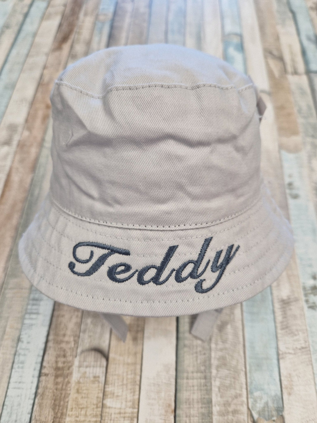 Baby Unisex Personalised Silver Bucket Hat With Chin Strap