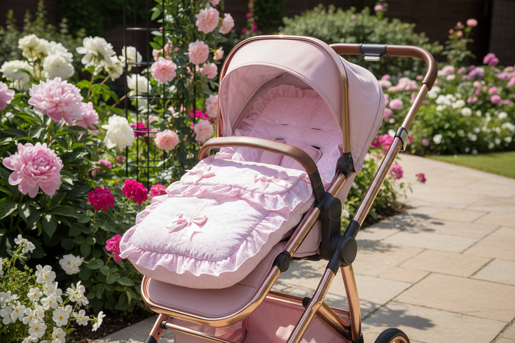 Baby Girls Pink Broderie Anglaise Universal Pushchair Footmuff /Cosy Toes