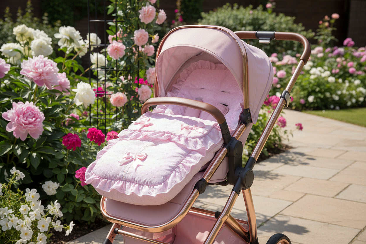 Baby Girls Pink Broderie Anglaise Universal Pushchair Footmuff /Cosy Toes