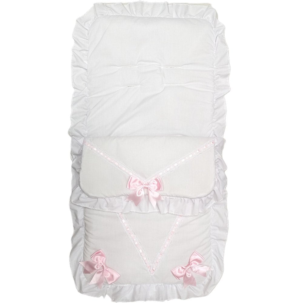 Baby Girls White And Pink Universal 3 Bow Footmuff