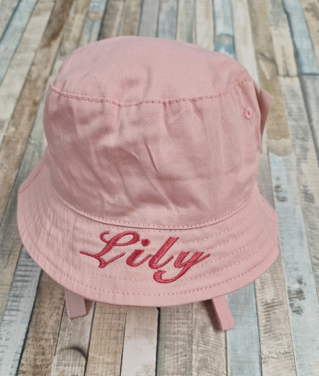 Personalised Baby Girls Pink Bucket Hat With Chin Strap