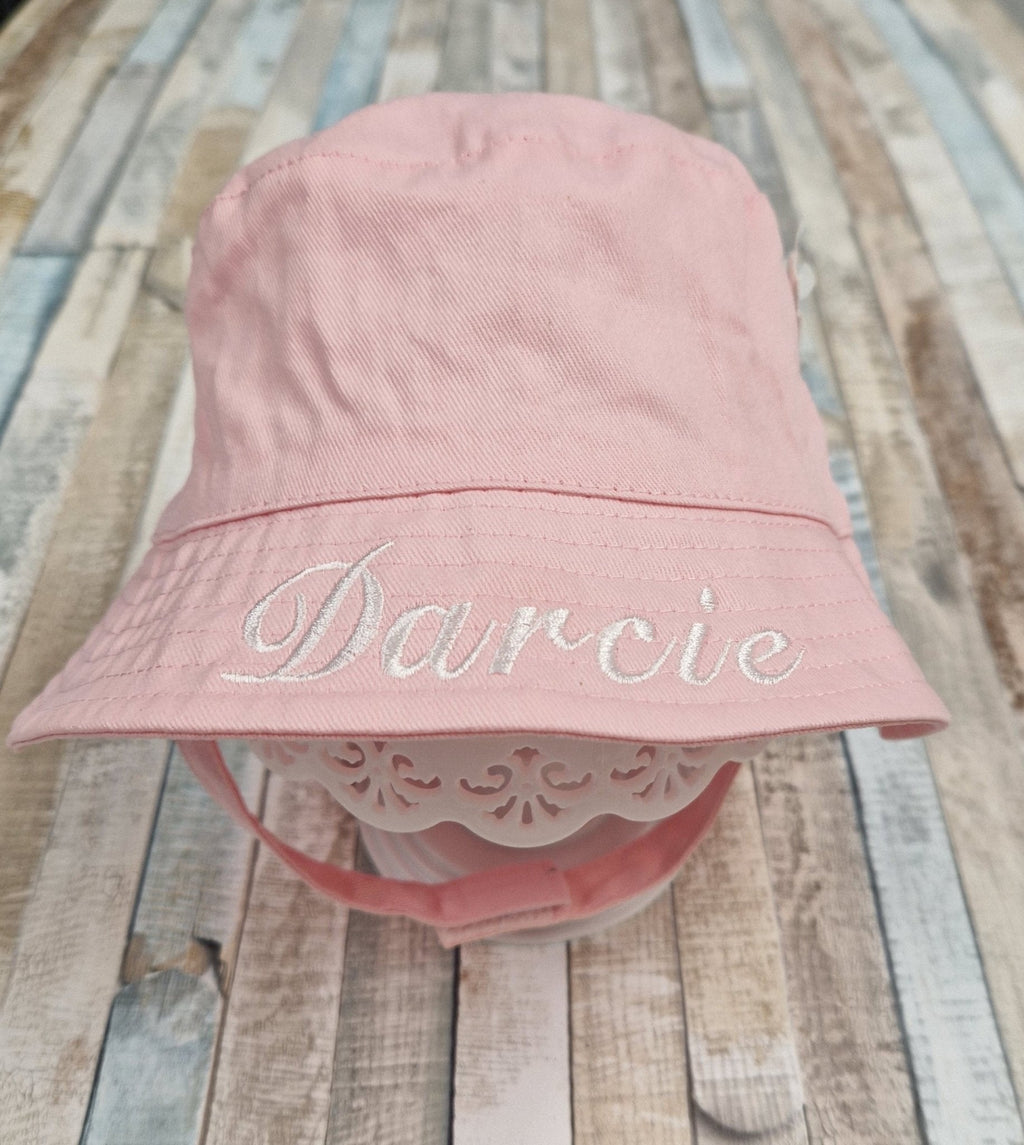 Personalised Baby Girls Pink Bucket Hat With Chin Strap