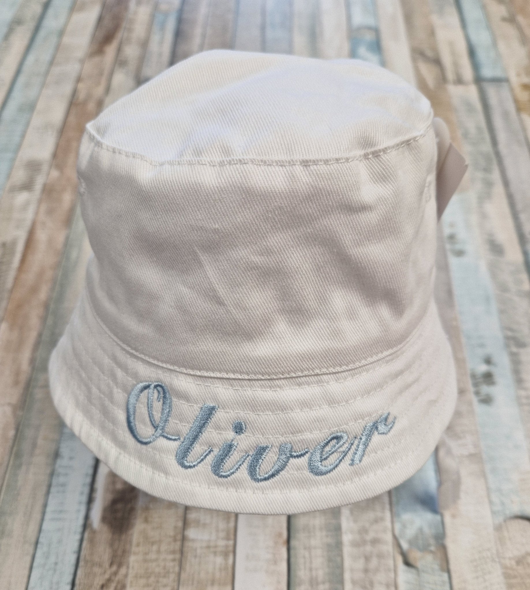 Personalised Baby White Cotton Bucket Hat With Chin Strap