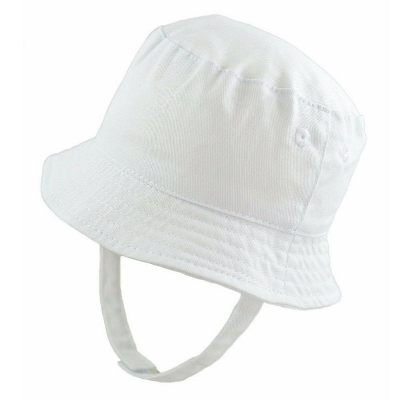 Personalised Baby White Cotton Bucket Hat With Chin Strap