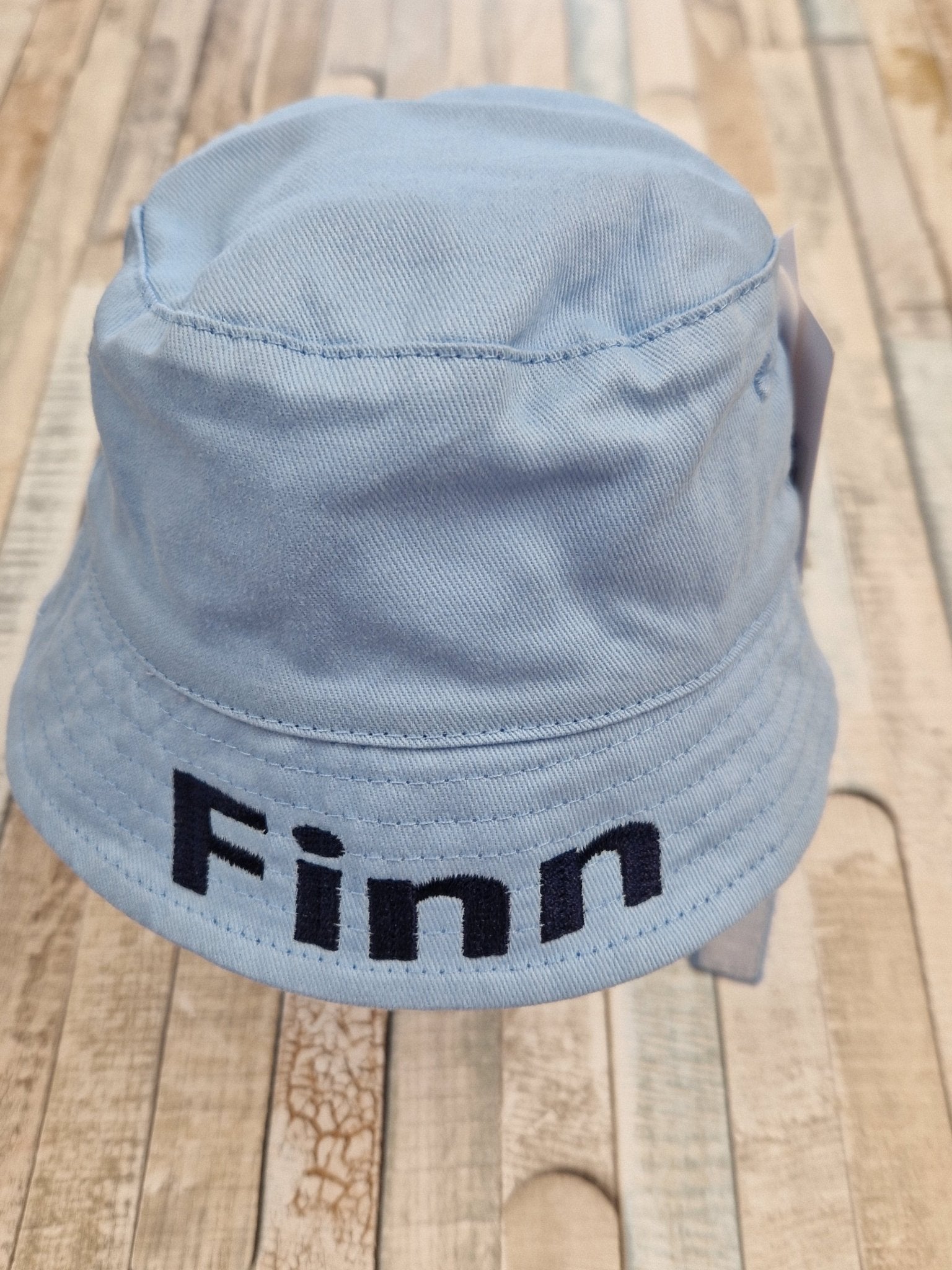 Personalised Baby Boys Blue Bucket Hat With Chin Strap