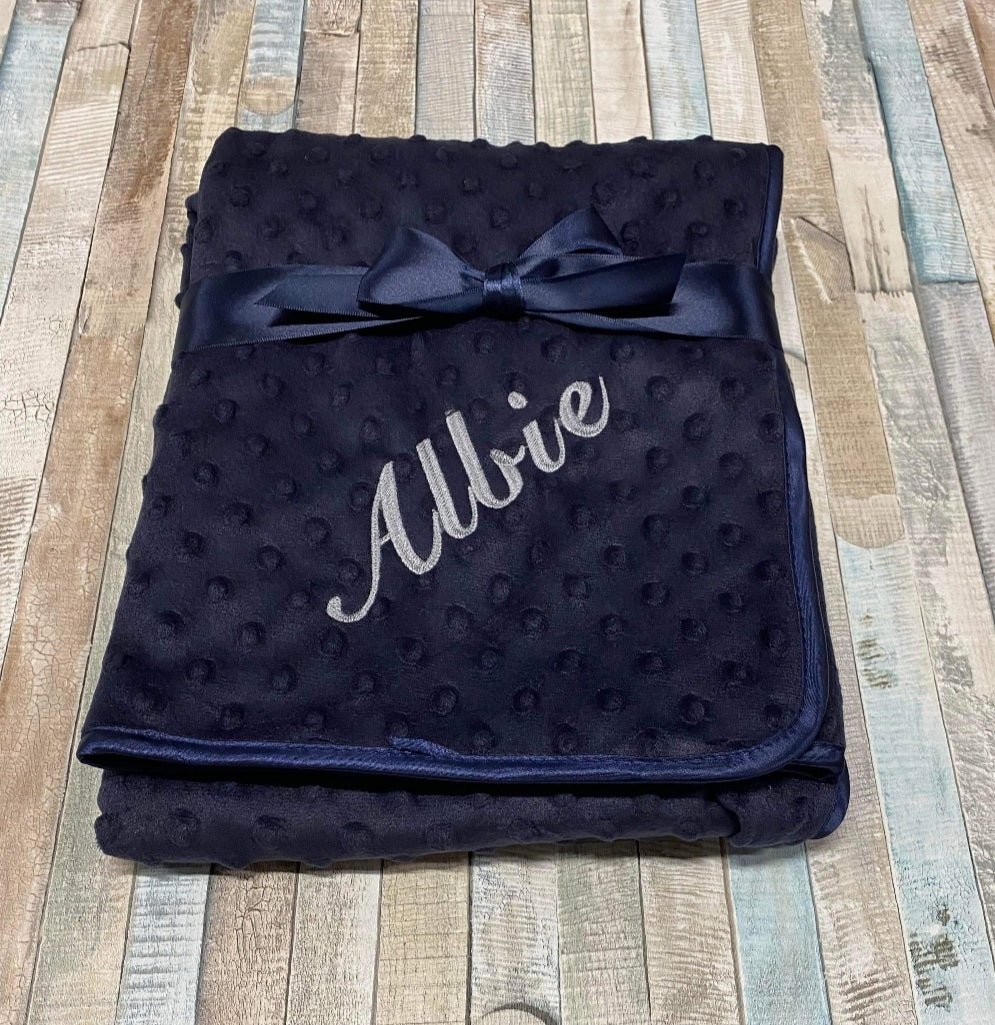 Personalised Navy Dimple Baby Wrap/Blanket