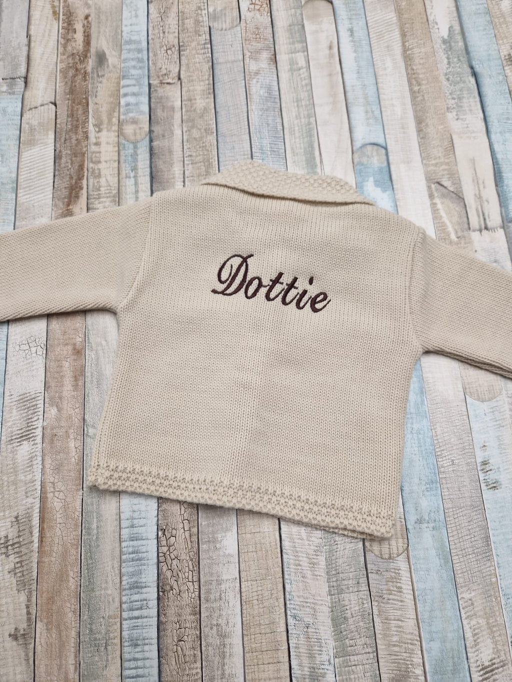 Personalised Unisex Baby Beige Cardigan With Collar
