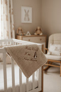 Unisex Baby Hello World I'm New Here Taupe Waffle Blanket/Wrap With Embroidered Gold Rabbit Design