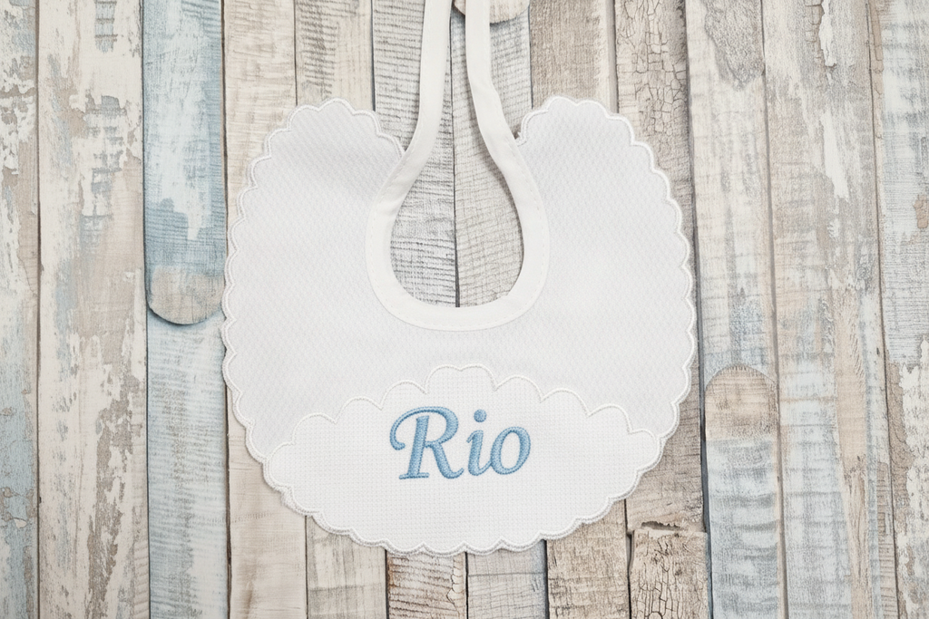 Unisex Baby White Personalised Bib With Tie Neck