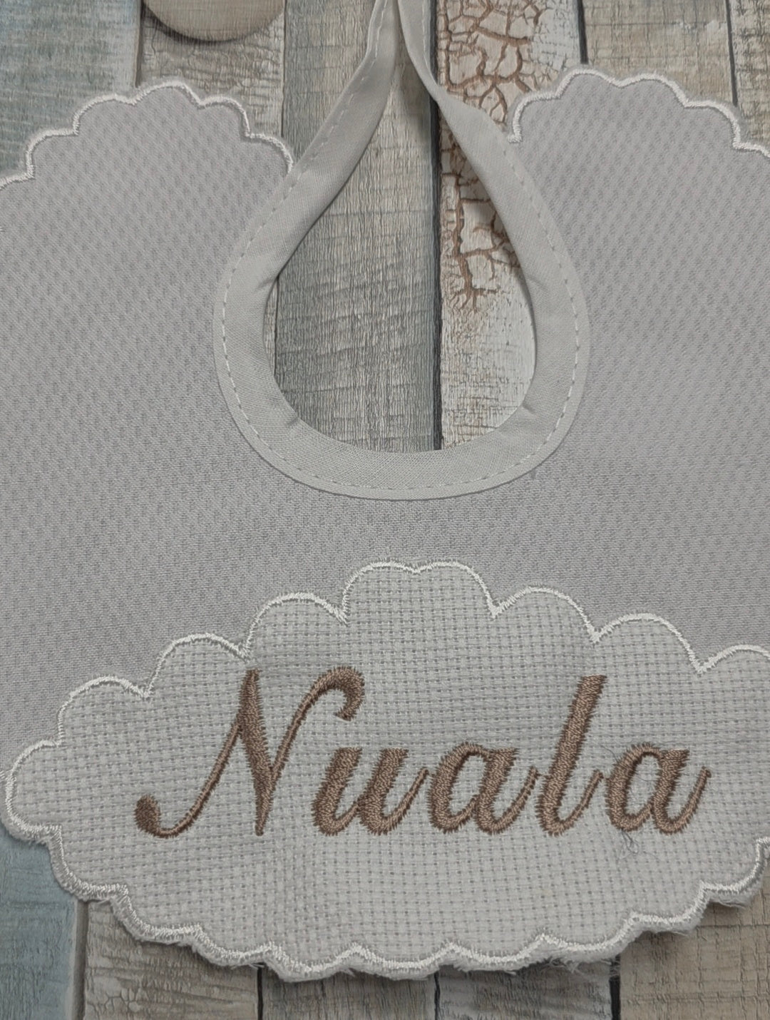 Unisex Baby White Personalised Bib With Tie Neck