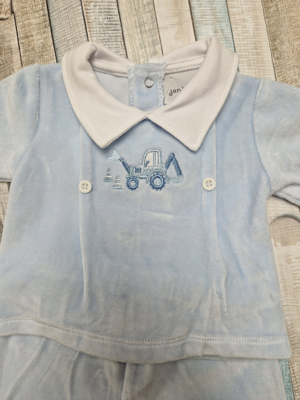Baby Boys Blue Digger Design Velour Top And Trouser Set