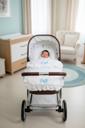 Baby Boys White Frill  2 Blue Satin Bow Pram Set