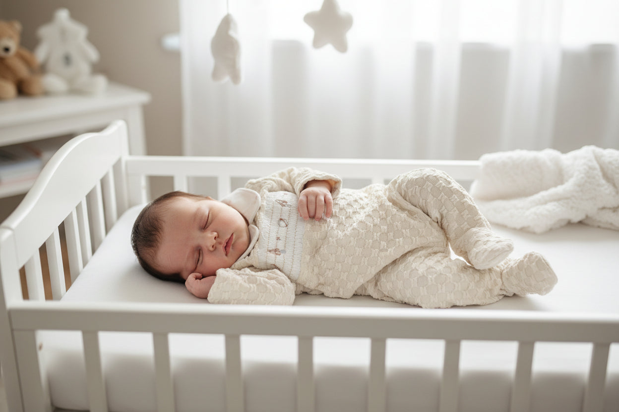 Premature Baby Boys Beige Space Design Smocked Babygro