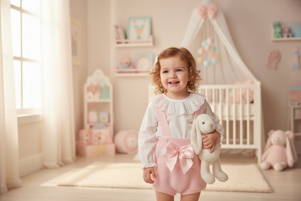 Baby Girls Pink Knitted Dungaree Romper 2 Piece Set