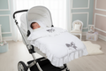 Unisex Baby White Frill  Grey Satin Bow Pram Set