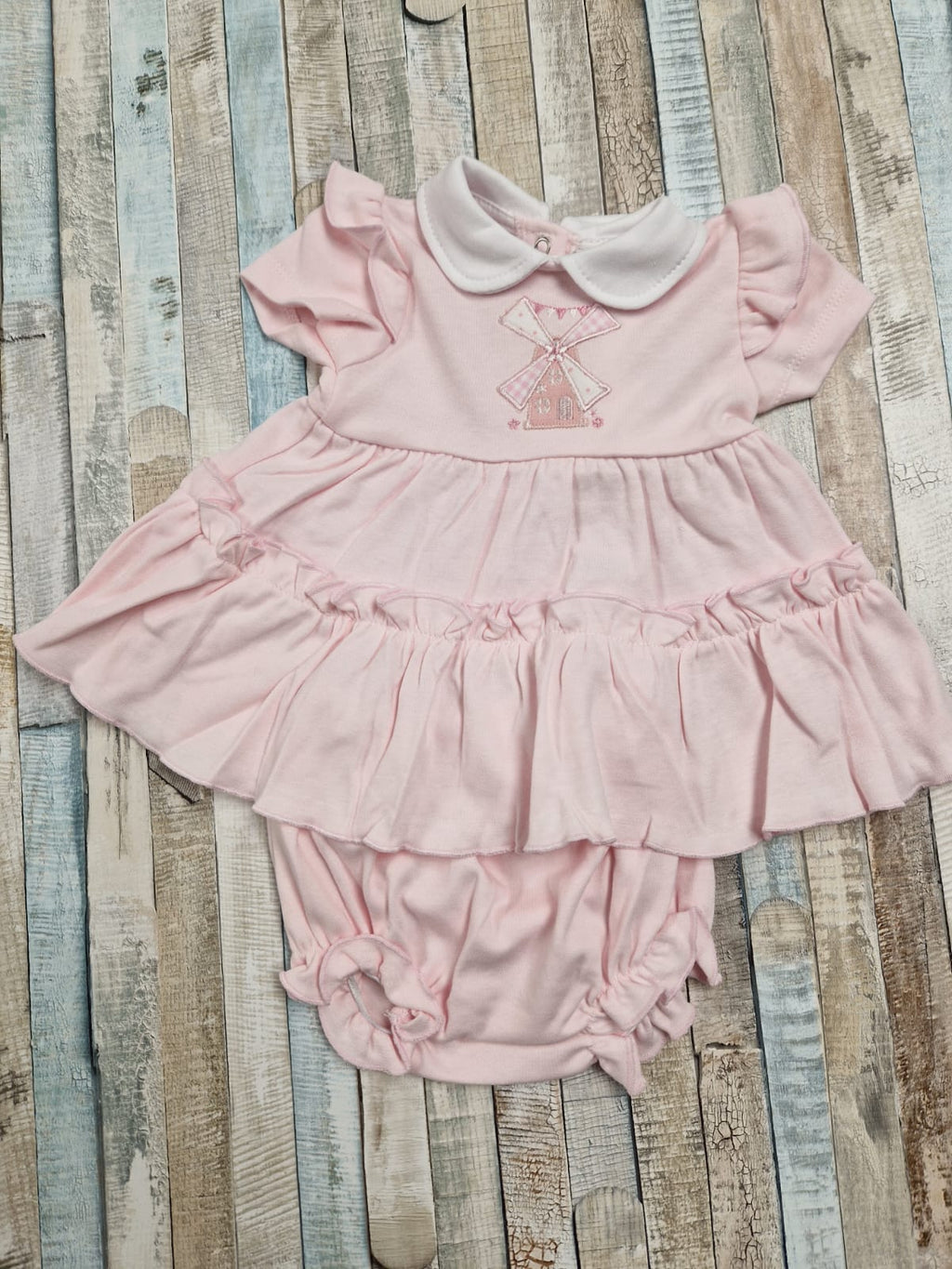 Baby Girls pink Windmill Dress And Pants Set