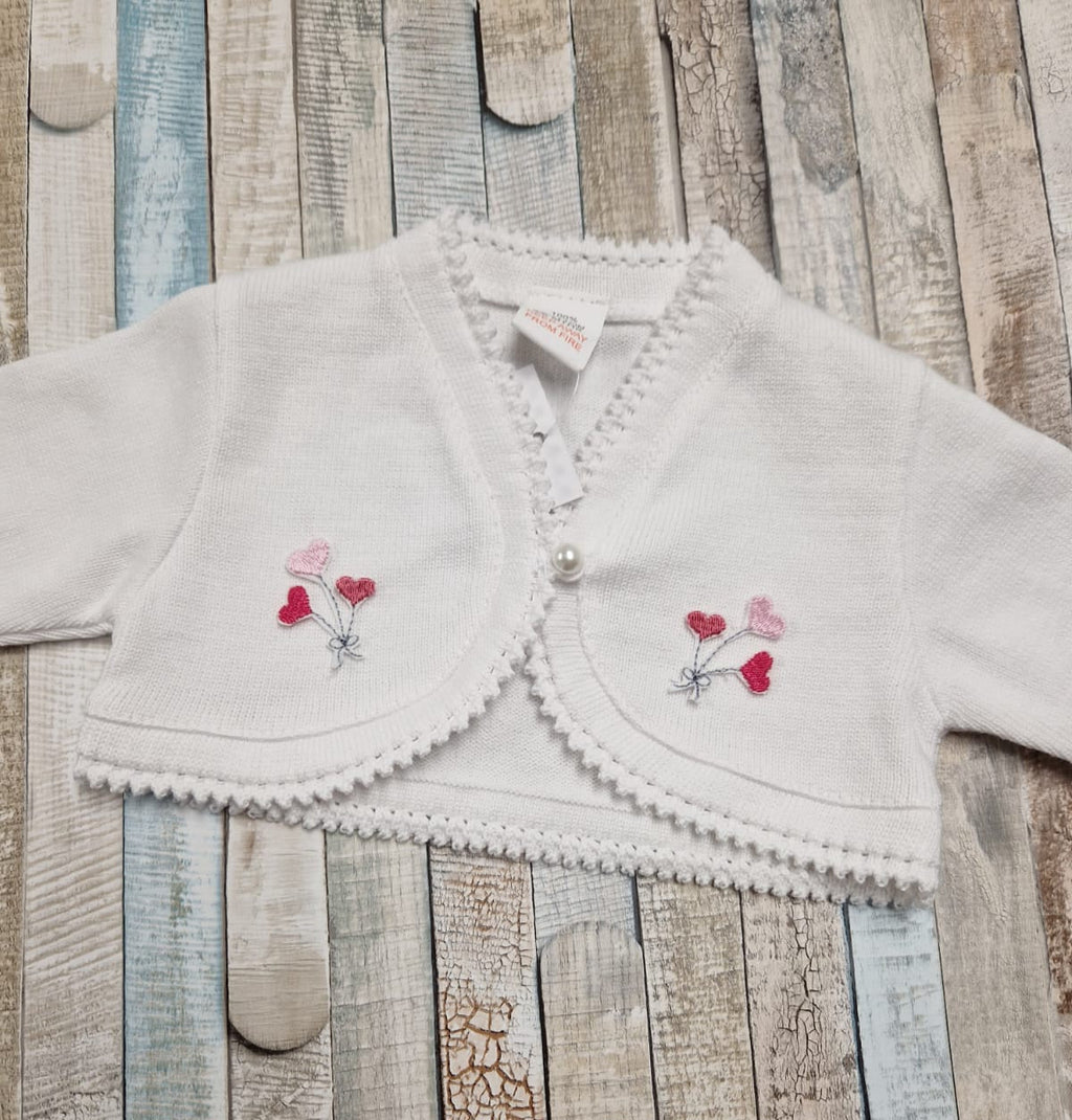 Baby Girls White Bolero With Pink Embroidered Balloon Design