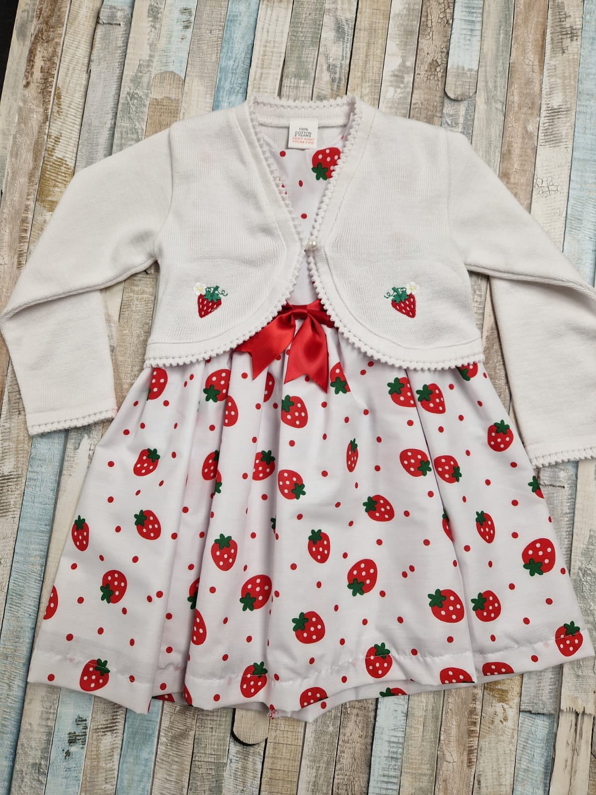 Baby Girls Sleeveless White Cotton Strawberry Dress