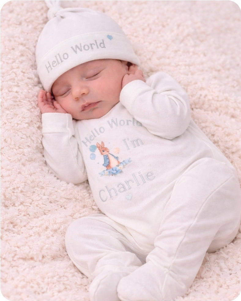 Baby Boys Hello World Cotton Knotted Beanie Hat