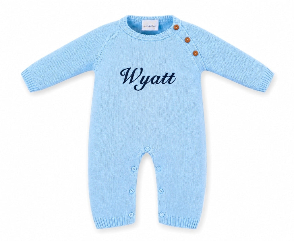 Baby Boys Blue Personalised All in one Footless Romper