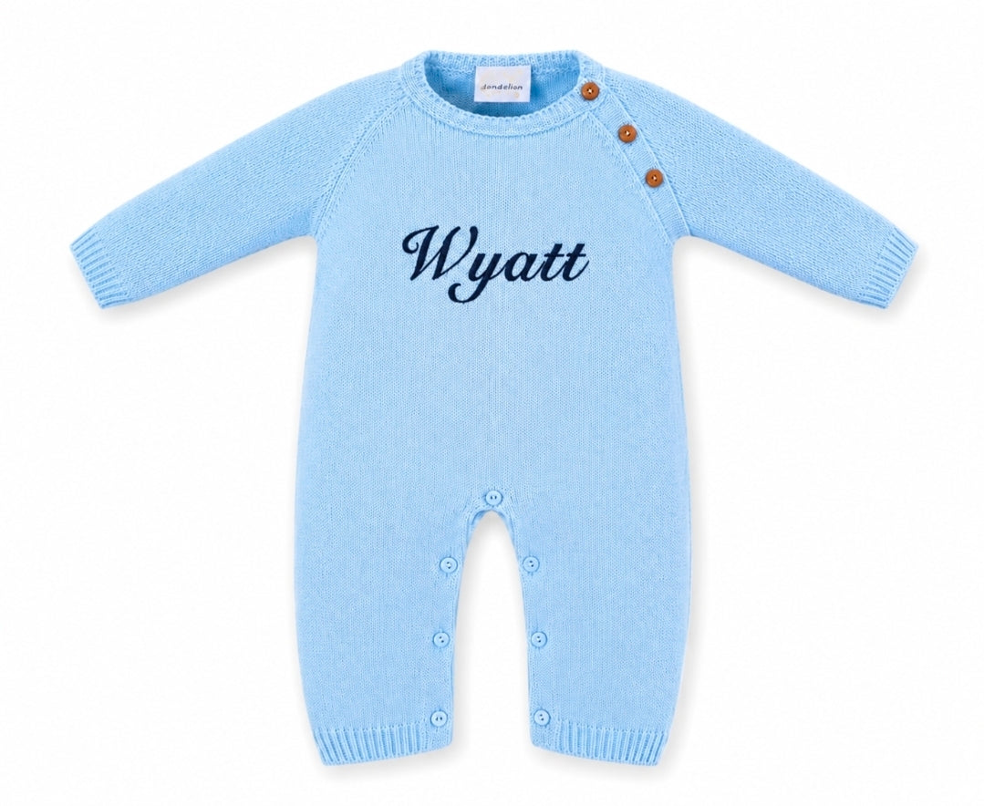 Baby Boys Blue Personalised All in one Footless Romper